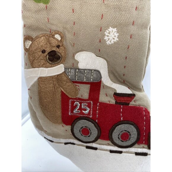 Pottery Barn Kids Finn Bear on Train Christmas Stocking Holiday Xmas Quilted - Picture 7 of 15